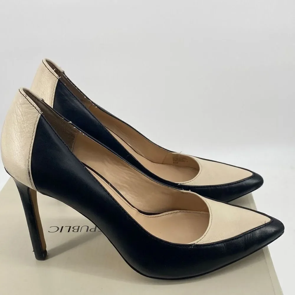 Banana Republic Tatum Leather Pointed Toe Two-Tone Dressy High Heels Pumps Black